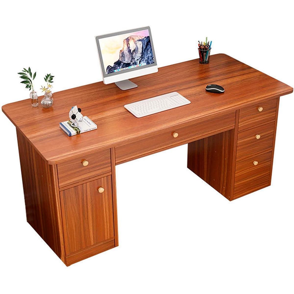 Escritorio madera 6 cajones 140x45 cm Oscuro