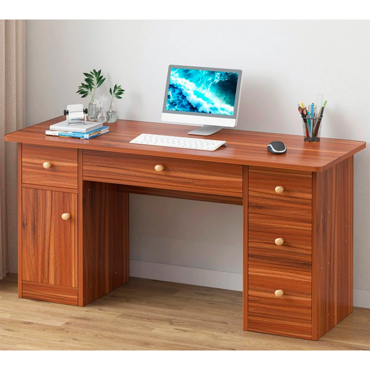 Escritorio madera 6 cajones 140x45 cm Oscuro - Imagen 3