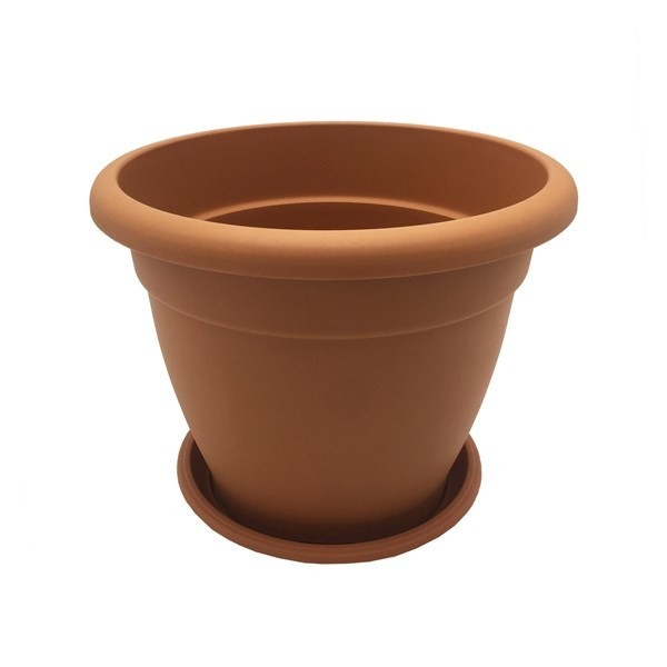 Maceta Redonda marron con plato 31cm