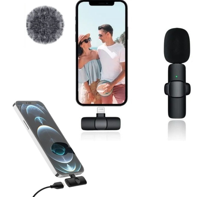 Micrófono Inalámbrico Solapero Para Celular Lightning Para iPhone Con Filtro