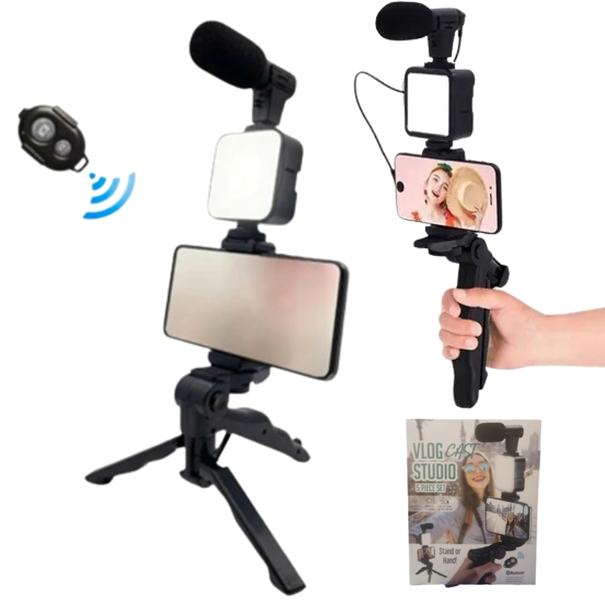 Set Studio Con Micrófono Luz Led Tripode Para Celular - Imagen 2