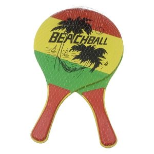 Paletas de madera x2, para playa, con pelota, en red, varios diseños