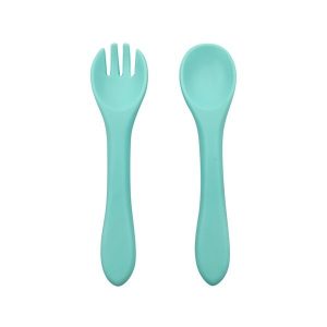 Cuchara y tenedor para bebé de silicona, 2 colores