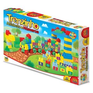Bloques de plástico 128 piezas con stickers de letras y números trenzinho