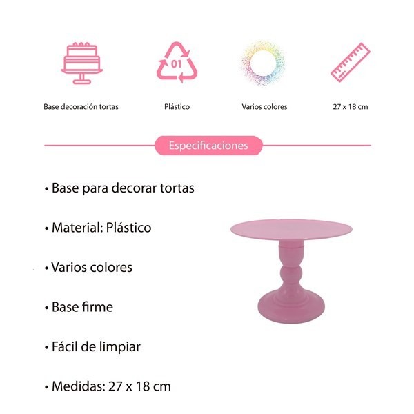 Base para tortas con pie de plastico 27cm varios colores - Imagen 3