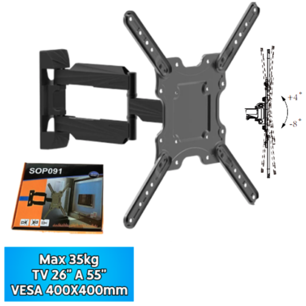 Soporte Para TV De 26" A 55" Soporta 35KG Brazo Articulado - Imagen 2