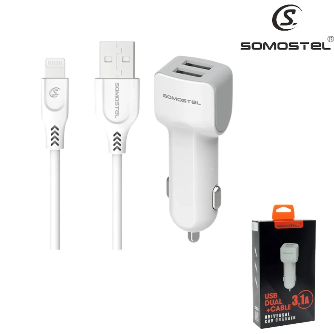 Cargador De Auto Somostel Doble Puerto Para iPhone 3.1A (A15W)