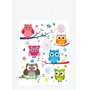 Bolsa de regalo de papel diseño buho de colores 18x24cm