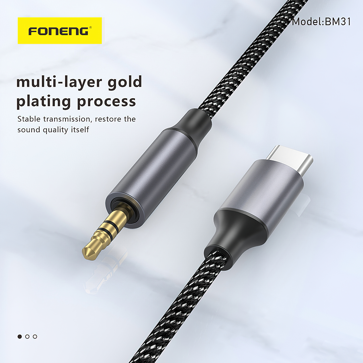 CABLE AUDIO 3.5MM A TIPO-C BM31 METALICO 1M FONENG - Imagen 2