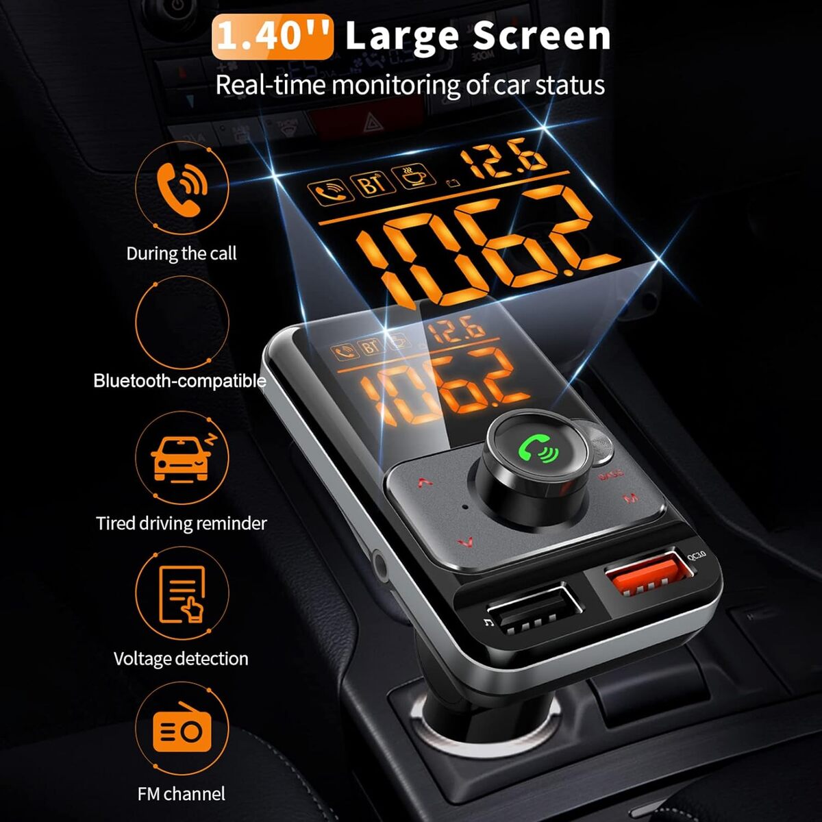 Sintonizador / Emisor Radio FM Bluetooth Con 2 USB 4A / Auxiliar 3.5mm / MicroSD / BT79DS - Imagen 6