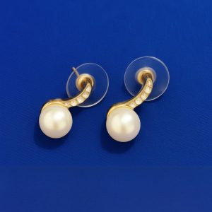 Caravana colgante dorada con perla y strass fantasia