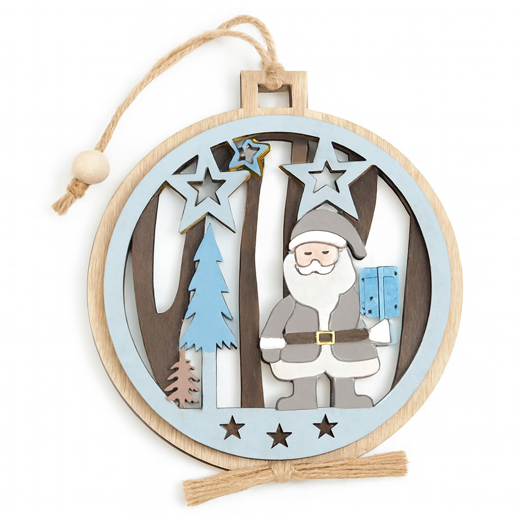 Adorno Celeste Papa Noel con regalo