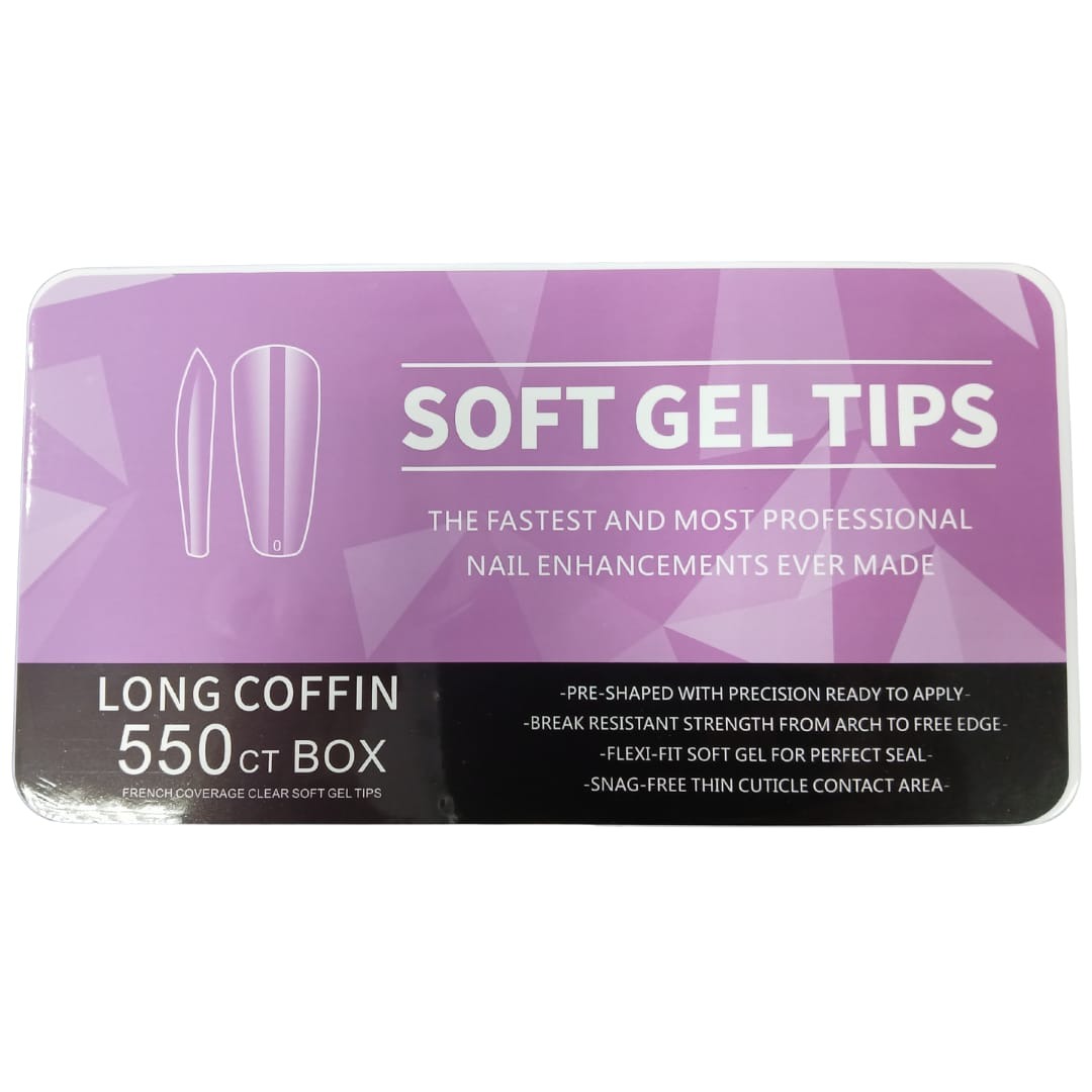 Tips Soft Gel Long Coffin x550 unidades SIN LIMADO