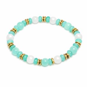 Pulsera elastica rosada o verde agua con detalles dorados