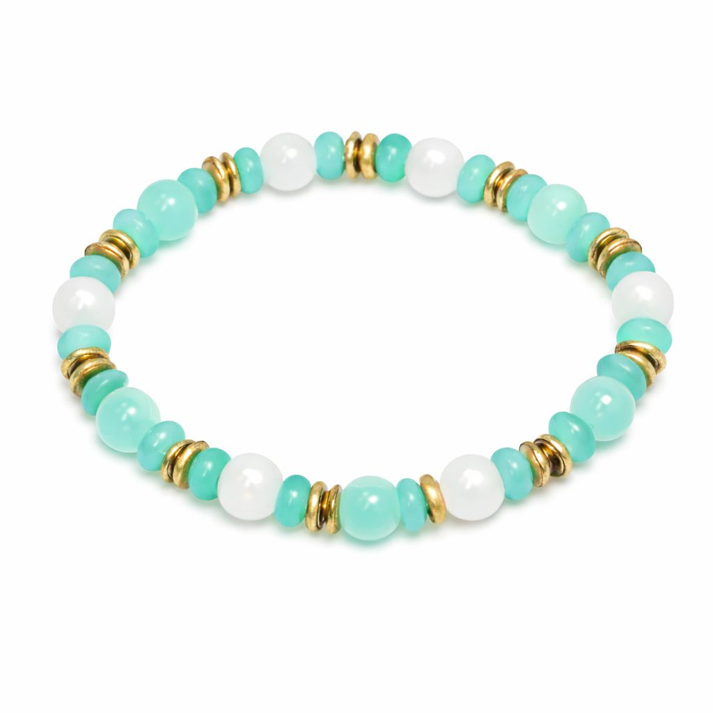 Pulsera elastica rosada o verde agua con detalles dorados