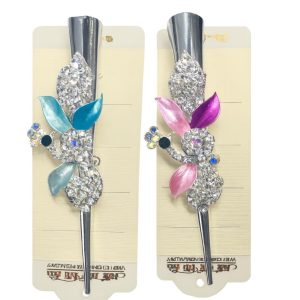 Pinza pico de loro con ave de colores y strass  (varios colores)