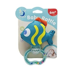 Sonajero peluche pez, con sonido, en cartón varios colores