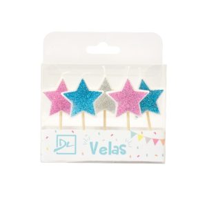 Vela Estrella Rosa Cielo Plata X5 Dl