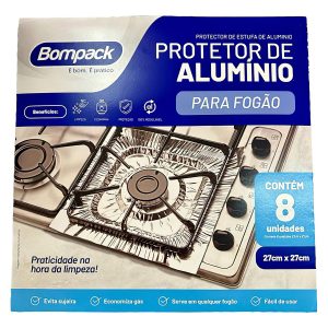 Protector de aluminio para hornallas x 8 unidades 27x27cm BOMPACK