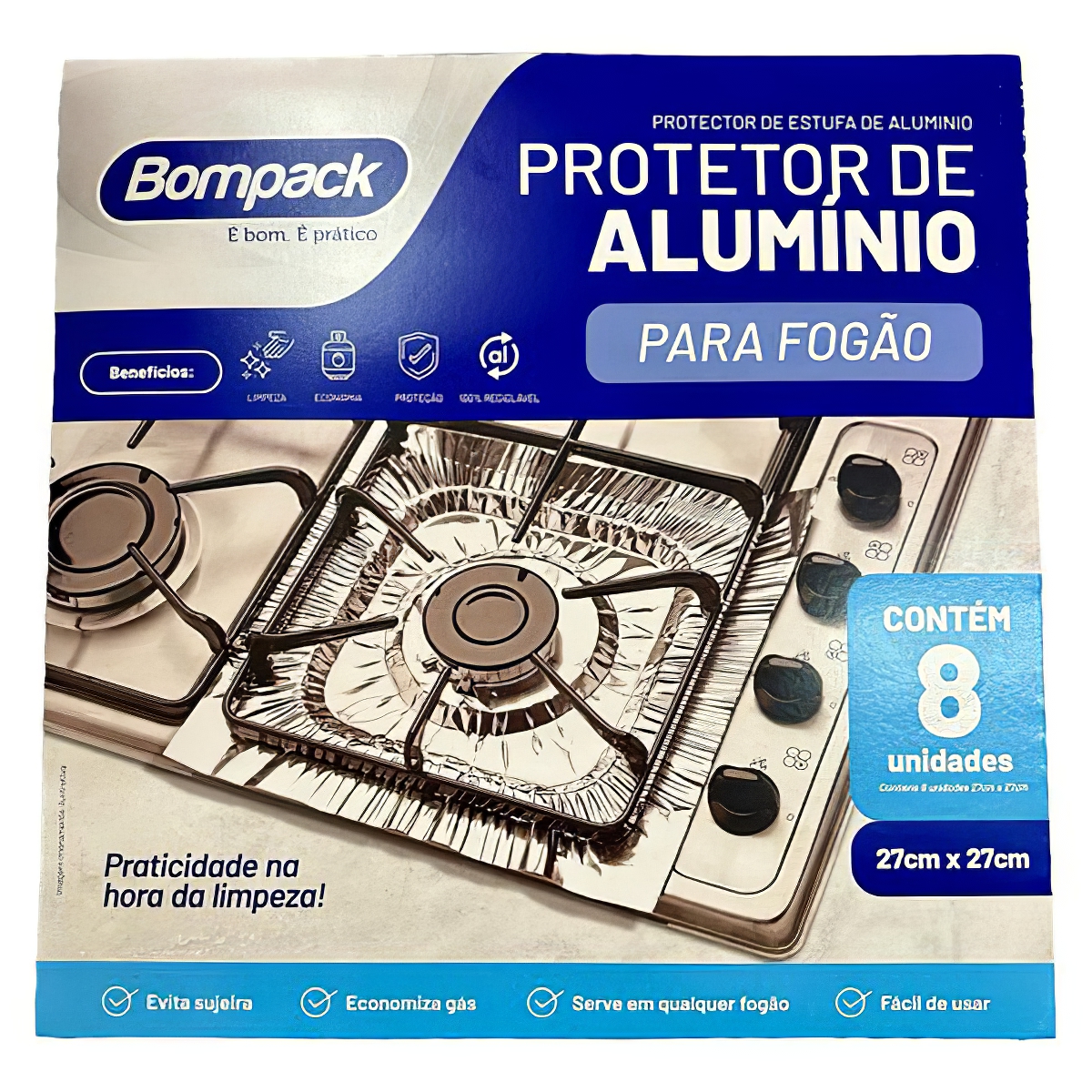 Protector de aluminio para hornallas x 8 unidades 27x27cm BOMPACK