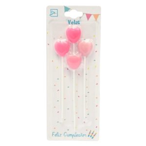 Vela Corazones Rosa X4 Dl