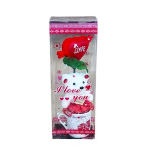 Adorno Osito o corazon Con Taza Love You con Rosa