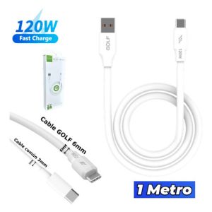 Cable USB A Tipo-C GOLF 1MT / 6A Fast Charge / 120W / 6MM Extra Grueso / Extra Resistente ( GC-98T )
