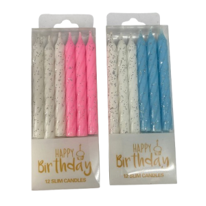 Vela Rosada o Celeste con brillo Corta x12