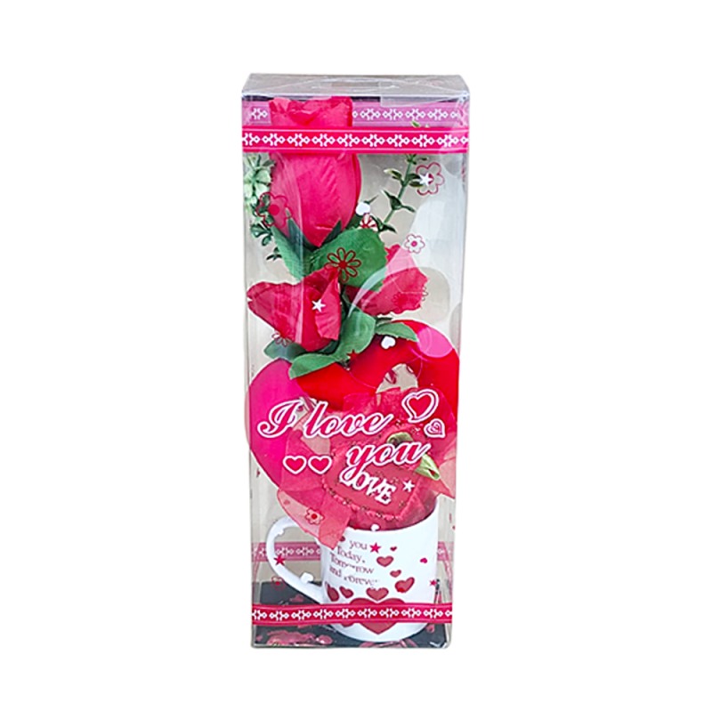 Adorno Osito o corazon Con Taza Love You con Rosa - Imagen 2