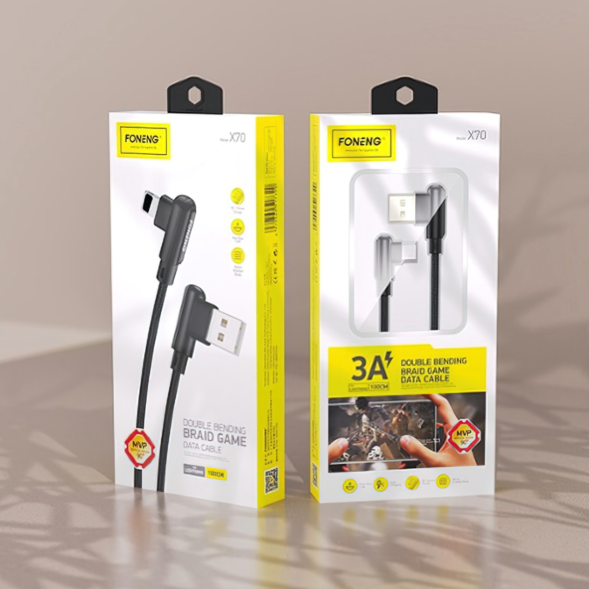 CABLE USB A MICRO USB 90° X70 3A 1MT TRENZADO FONENG - Imagen 2