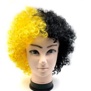 Peluca Afro rulos Tricolor / Amarillo y negro / celeste