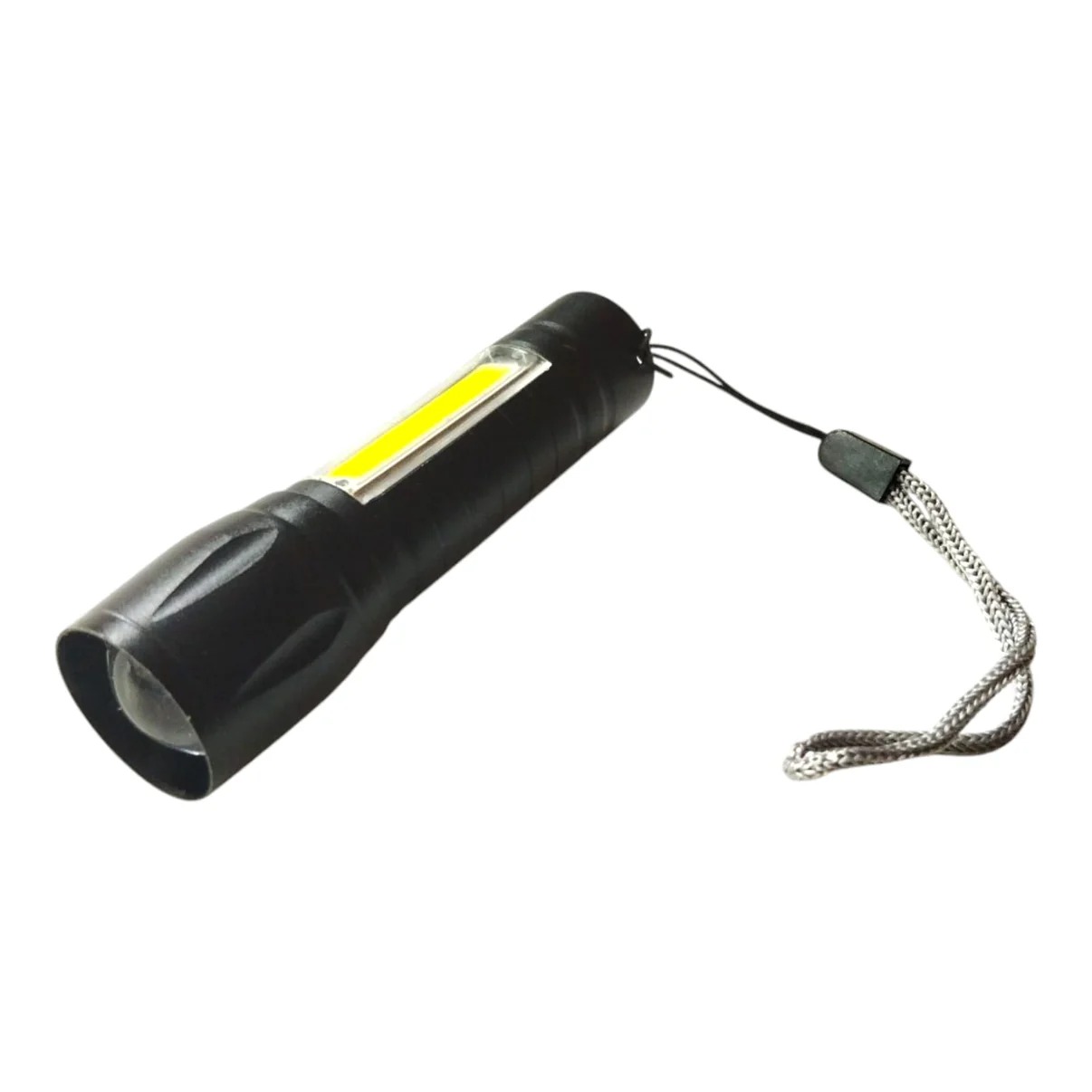 Linterna con zoom LED recargable en caja verde 9.5x2.5cm