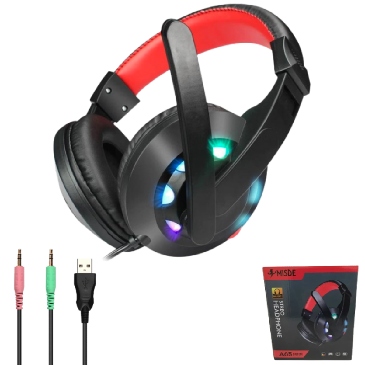 Auriculares Gamer MISDE A65 / Luces Led RGB / Micrófono / USB / 3.5mm / Con Control De Volumen - Imagen 2