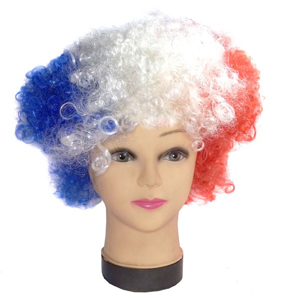 Peluca Afro rulos Tricolor / Amarillo y negro / celeste - Imagen 2