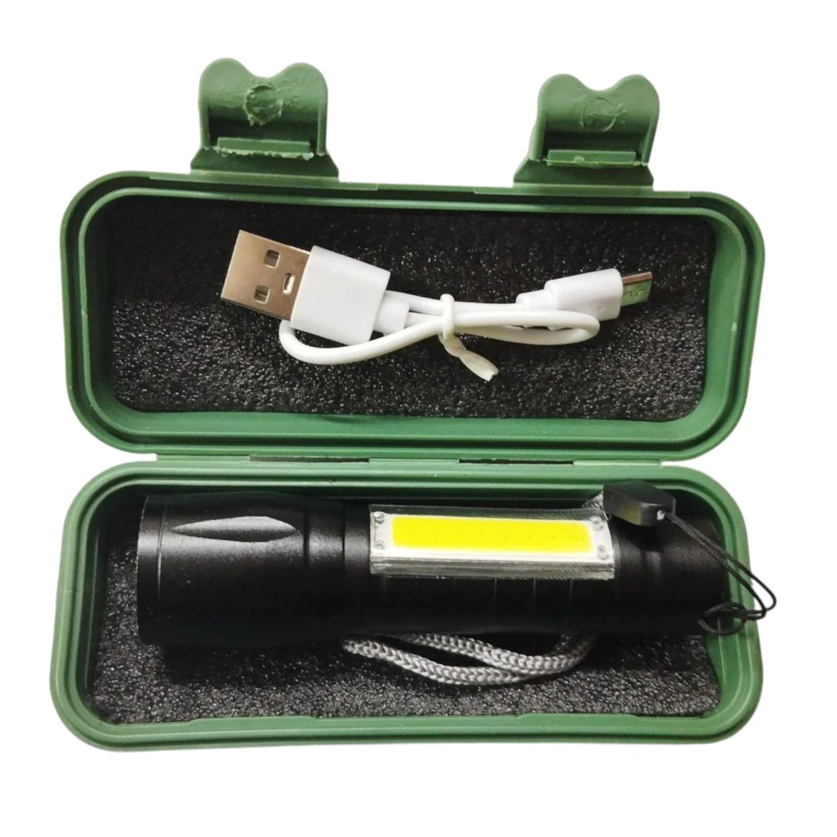 Linterna con zoom LED recargable en caja verde 9.5x2.5cm - Imagen 3